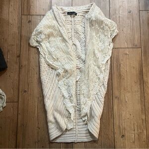 Cream Crochet Cardigan with Lace Details